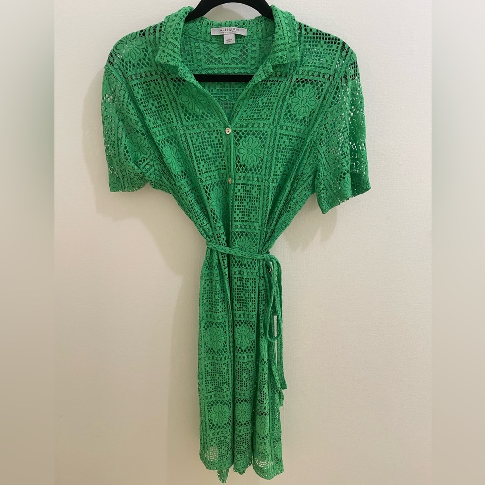 AllSaints Vibrant Green Crochet Top with Floral Lace size 38